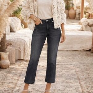 Madewell Womens Mid Rise Kick Out Jeans 32 Black Cropped Flare Stretch Denim